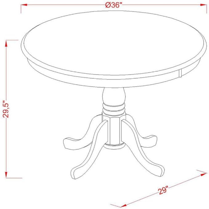 East West Furniture ANWE3-BCH-W 3 Piece Dining Set Contains a Round Dining Room Table with Pedestal and 2 Wood Seat Chairs, 36x36 Inch, Black & Cherry