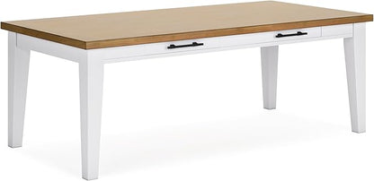 Signature Design by Ashley Ashbryn Casual Dining Table with 4 Felt-Lined Drawers for 8 People, White & Light Brown