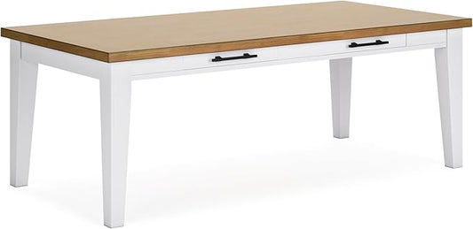 Signature Design by Ashley Ashbryn Casual Dining Table with 4 Felt-Lined Drawers for 8 People, White & Light Brown