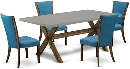 East West Furniture X797VE721-5 5 Piece Dining Table Set Includes a Rectangle Dining Room Table with X-Legs and 4 Blue Color Linen Fabric Parsons Chairs, 40x72 Inch, Multi-Color