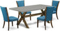 East West Furniture X797VE721-5 5 Piece Dining Table Set Includes a Rectangle Dining Room Table with X-Legs and 4 Blue Color Linen Fabric Parsons Chairs, 40x72 Inch, Multi-Color