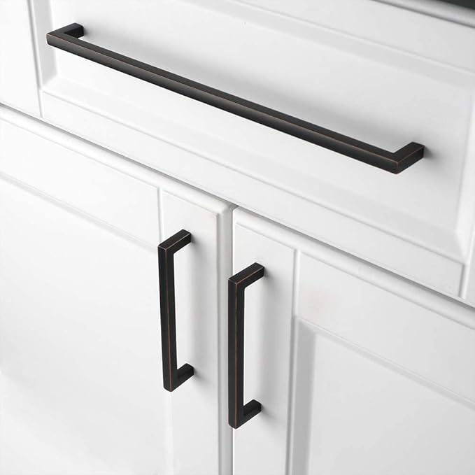 KOOFIZO Solid Square Bar Cabinet Handle - Oil Rubbed Bronze Furniture Pull, 10 Inch/256mm Screwhole Distance, Pack of 5 for Kitchen Cupboard Door, Bedroom Dresser Drawer, Bathroom Wardrobe Hardware