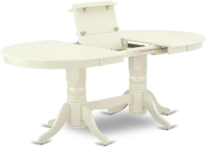 East West Furniture VAAB7-LWH-02 7 Piece Modern Dining Table Set Consist of an Oval Wooden Table with Butterfly Leaf and 6 Light Beige Linen Fabric Parsons Chairs, 40x76 Inch, Linen White