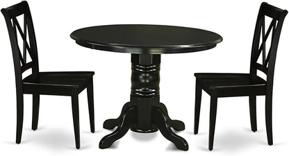 East West Furniture SHCL3-BLK-W 3 Piece Dining Table Set for Small Spaces Contains a Round Kitchen Table with Pedestal and 2 Dining Room Chairs, 42x42 Inch, Black