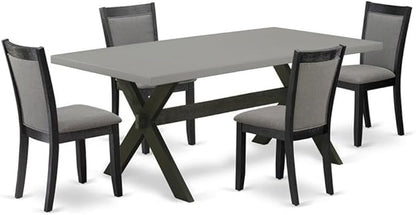 East West Furniture X697MZ650-5 5 Piece Dining Table Set for 4 Includes a Rectangle Kitchen Table with X-Legs and 4 Dark Gotham Grey Linen Fabric Parsons Chairs, 40x72 Inch, Multi-Color