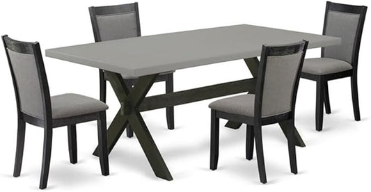 East West Furniture X697MZ650-5 5 Piece Dining Table Set for 4 Includes a Rectangle Kitchen Table with X-Legs and 4 Dark Gotham Grey Linen Fabric Parsons Chairs, 40x72 Inch, Multi-Color