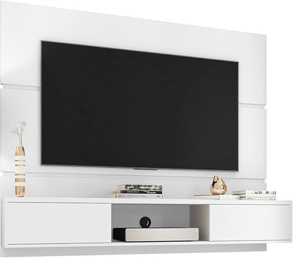 Manhattan Comfort Vernon 62" Floating Entertainment Center, Wall Mounted TV Stand for 55'' Television with Concealed & Open Storage, Hole for Cable Management, White