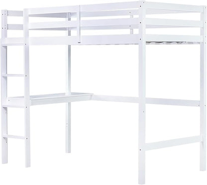 HomSof Twin Loft Bed with Built-in Desk,White