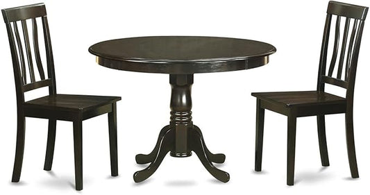 East West Furniture HLAN3-CAP-W 3 Piece Dining Room Furniture Set Contains a Round Kitchen Table with Pedestal and 2 Dining Chairs, 42x42 Inch, Cappuccino