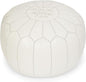 Stuffed Round Design Moroccan Leather Pouf Ottoman, Handmade, Pre-Filled, 100% Genuine Leather, 13” Height x 20” Diameter, Footstool & Living Room Décor (White)