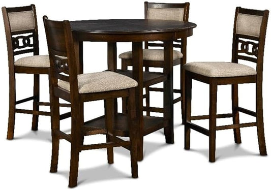 New Classic Furniture Gia 5-Piece Round Counter Height Set with 1 Dining Table and 4 Chairs, 42", Cherry