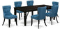 East West Furniture LGSI7-BLK-21 7 Piece Kitchen Table Set Consist of a Rectangle Dining Table with Butterfly Leaf and 6 Blue Linen Fabric Parson Dining Chairs, 42x84 Inch, Black