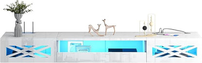 Floating TV Stand, 71" Floating Entertainment Center Wall Mounted,Floating Wall Mounted TV Shelf with Led Lights and Power Outlet,Modern High Gloss tv Cabinet Media Console with Storage