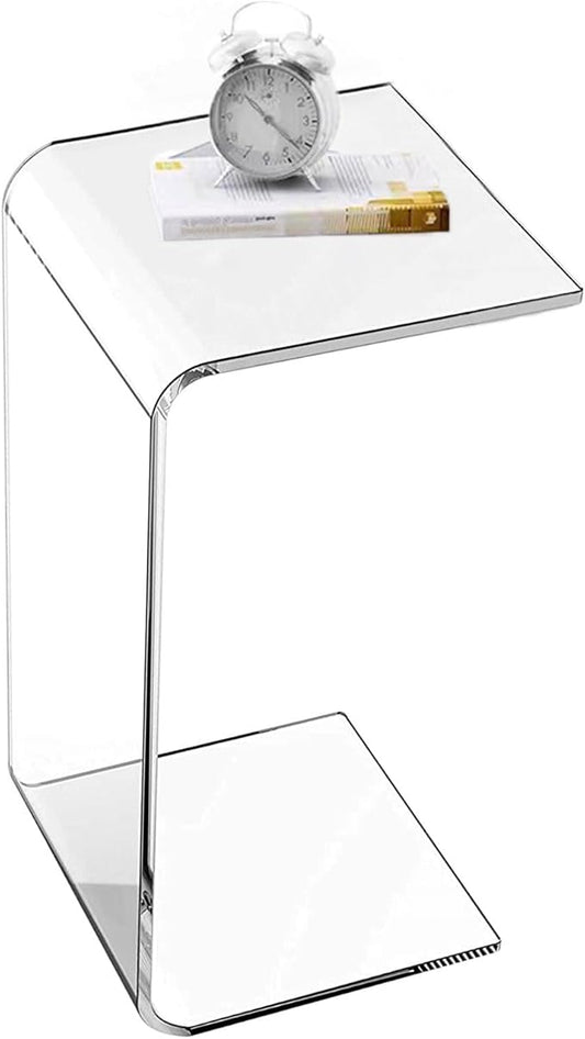 Acrylic End Table, 26 Inch Tall Side Table Acrylic C Shape Modern Clear Side Couch Table Slides Under Couch