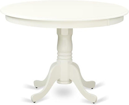 East West Furniture HLAD5-LWH-LC 5 Piece Dinette Set for 4 Includes a Round Dining Table with Pedestal and 4 Faux Leather Dining Room Chairs, 42x42 Inch, Linen White