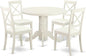 East West Furniture SHBO5-WHI-LC 5 Piece Kitchen Table Set for 4 Includes a Round Dining Room Table with Pedestal and 4 Faux Leather Upholstered Dining Chairs, 42x42 Inch, Linen White