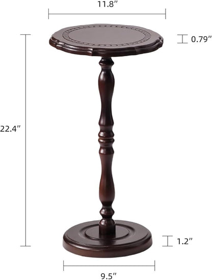 Round Side Table, Small Drink Table for Small Spaces, Solid Wood Modern End Table Accent Nightstand for Bedroom, Living Room, Corners and Office, Brown
