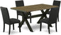 East West Furniture X676DR124-5 5 Piece Dining Room Table Set Includes a Rectangle Kitchen Table with X-Legs and 4 Black Color Linen Fabric Parson Dining Chairs, 36x60 Inch, Multi-Color