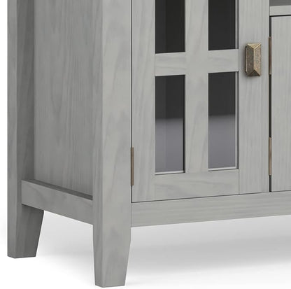 SIMPLIHOME Artisan SOLID WOOD 72 Inch Wide Contemporary TV Media Stand in Fog Grey for TVs up to 80 Inches, For the Living Room and Entertainment Center