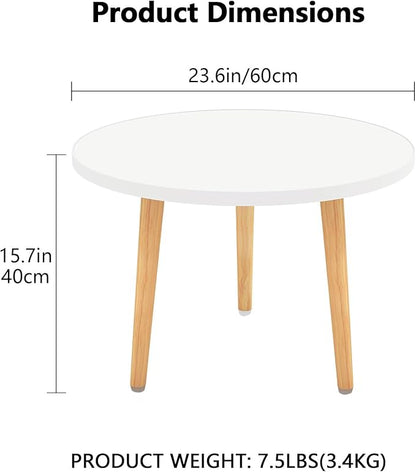 Round Coffee Table Low Table with 3 Solid Wood Sturdy Legs, Floor Table Desk for Sitting on The Floor, Storage and Living Room Furniture (White)