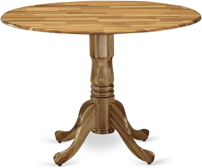 East West Furniture DLFL3-ANA-04 3 Piece Dining Table Set Contains a Round Dining Room Table with Dropleaf and 2 Light Tan Linen Fabric Upholstered Chairs, 42x42 Inch, Natural