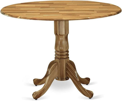 East West Furniture DLFL3-ANA-04 3 Piece Dining Table Set Contains a Round Dining Room Table with Dropleaf and 2 Light Tan Linen Fabric Upholstered Chairs, 42x42 Inch, Natural