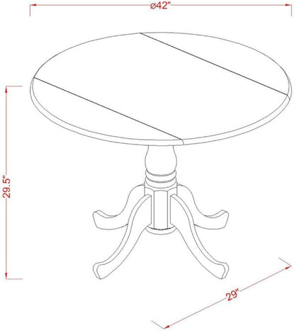 East West Furniture DLAV3-OAK-W 3 Piece Dining Room Furniture Set Contains a Round Kitchen Table with Dropleaf and 2 Dining Chairs, 42x42 Inch, Oak