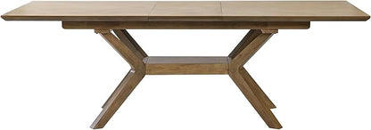 Mid-Century Modern Wood Rectangular Extension Kitchen Dining Table and Eight Chairs, Brown