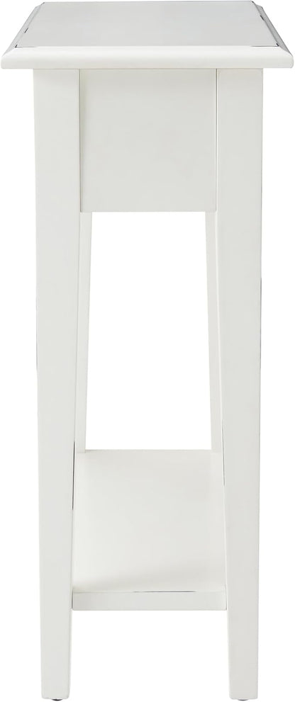 Haven Ridge Narrow End Table, Solid Wood Side Table with Drawer and Shelf, Farmhouse White, Perfect for Living Rooms, Bedrooms, and Small Spaces – Leick Home, 214361