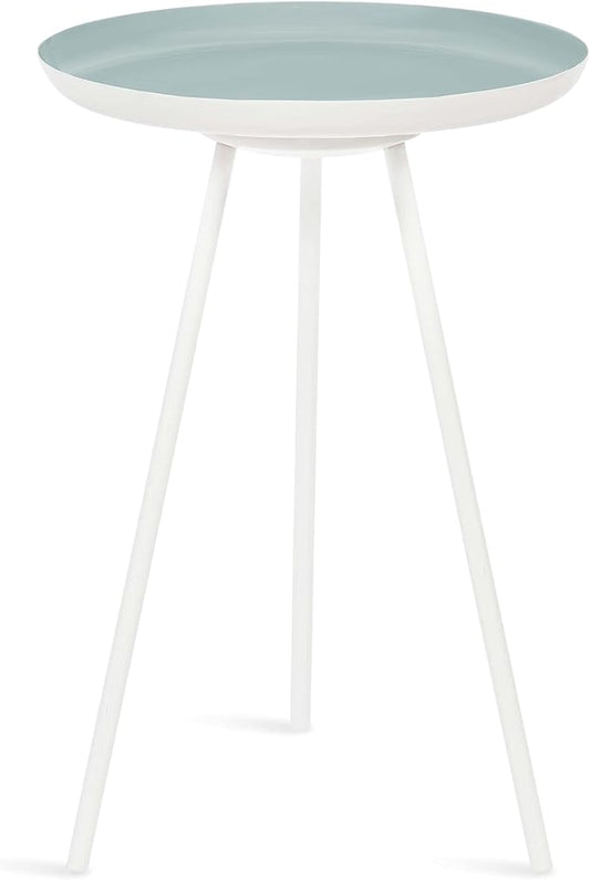 Kate and Laurel Laranya Modern Side Table; 15 x 15 x 23; Blue and White; Chic Minimalist Bedroom Nightstand Table with Hand-Applied Enamel Tabletop