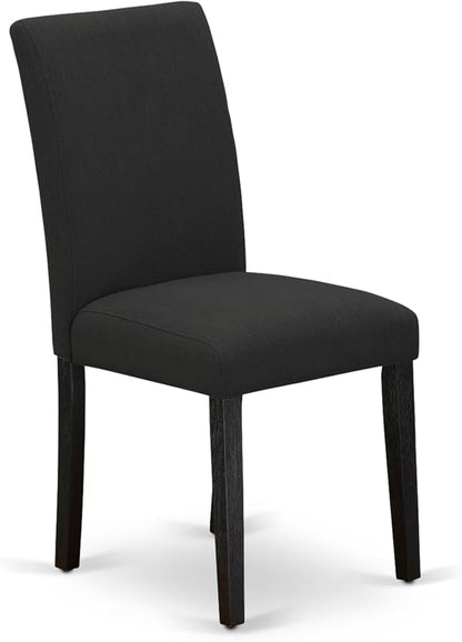 East West Furniture V677AB624-9 9 Piece Dining Set Includes a Rectangle Dining Room Table with V-Legs and 8 Black Color Linen Fabric Upholstered Parson Chairs, 40x72 Inch, Multi-Color