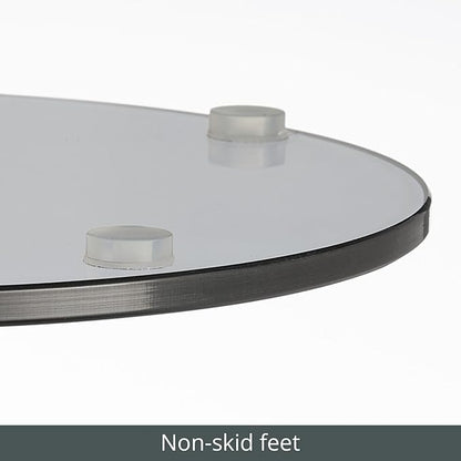 mDesign Glass Top Side/End Drink Table - Tall Modern Round Accent Metal Nightstand Furniture for Living Room, Dorm, Home Office, and Bedroom - 9" Round - Dark Smoke Gray/Black