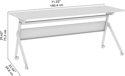 Bush Business Furniture Folding Training Table, 72 inch Desk, Commercial-Grade Bundle for Office or Classroom, Envision Collection, White