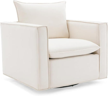 COLAMY Swivel Accent Chair, 34 Inches Upholstered Arm Chair with Plump Back Pillow, Modern Sofa Living Room Chair for Bedroom, Corner, Reading Beige