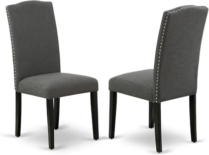 East West Furniture SHEN5-BLK-20 5 Piece Dining Room Table Set Includes a Round Kitchen Table with Pedestal and 4 Dark Gotham Linen Fabric Upholstered Chairs, 42x42 Inch, Black