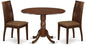 East West Furniture DLIP3-MAH-C 3 Piece Modern Dining Table Set Contains a Round Wooden Table with Dropleaf and 2 Linen Fabric Upholstered Dining Chairs, 42x42 Inch, Mahogany