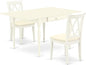 East West Furniture MZCL3-LWH-C 3 Piece Modern Dining Table Set Contains a Rectangle Wooden Table with Dropleaf and 2 Linen Fabric Kitchen Dining Chairs, 36x54 Inch, Linen White