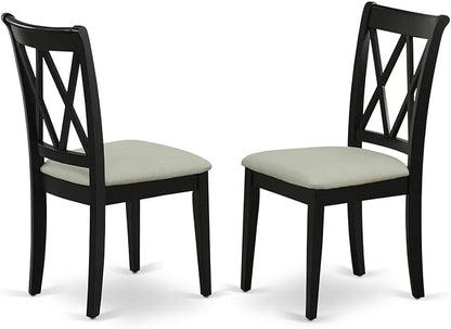 East West Furniture SHCL3-BLK-C 3 Piece Modern Dining Table Set Contains a Round Kitchen Table with Pedestal and 2 Linen Fabric Kitchen Dining Chairs, 42x42 Inch, Black