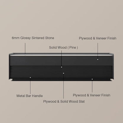 POVISON Fully-Assembled Mid Century Glossy Sintered Stone TV Stand, 78.74" Wood Media Console with Adjustable LED Light, Entertainment Center with Storage for Living Room