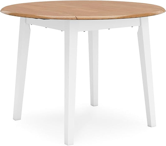 Signature Design by Ashley Gesthaven Farmhouse Dining Drop Leaf Table with 4 Legs, Light Brown & White