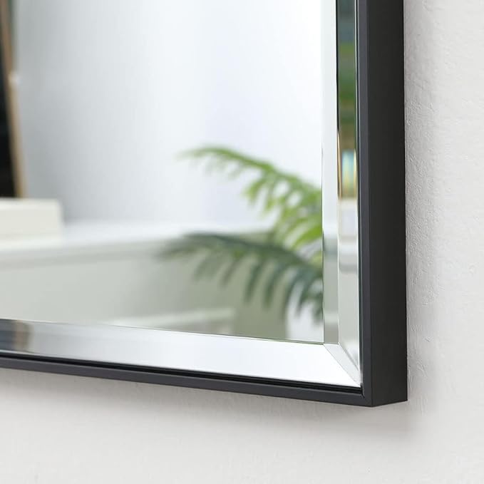 24x32 Inch Black Mirror with Beveled Trim, Aluminum Frame Bathroom Vanity Mirror, Modern Rectangular Wall Mounted Mirror