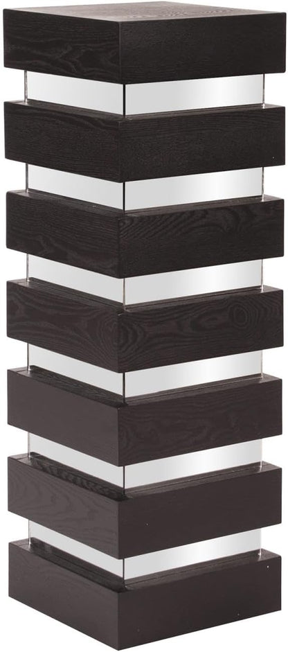 Howard Elliott Stepped Pedestal Accent Table, Black Wood and Mirrored Side End Table for Home Decor, Small Space Pedestal Table for Bedroom, Living Room & Entryway, 12 x 12 x 35.5 Inch, Tall
