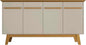 Manhattan Comfort Yonkers Mid Century Modern Sideboard Cabinet with Soft Close Doors, 4 Cubby Storage Spaces, Solid Wood Splayed Legs, Versatile Accent Buffet Stand, Off White/Cinnamon