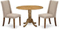East West Furniture DLFL3-ANA-04 3 Piece Dining Table Set Contains a Round Dining Room Table with Dropleaf and 2 Light Tan Linen Fabric Upholstered Chairs, 42x42 Inch, Natural
