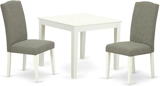 East West Furniture OXEN3-LWH-06 3 Piece Kitchen Table Set for Small Spaces Contains a Square Dining Room Table and 2 Dark Shitake Linen Fabric Upholstered Chairs, 36x36 Inch, Linen White