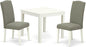 East West Furniture OXEN3-LWH-06 3 Piece Kitchen Table Set for Small Spaces Contains a Square Dining Room Table and 2 Dark Shitake Linen Fabric Upholstered Chairs, 36x36 Inch, Linen White