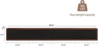 Floating TV Stand Matte Finish, 86'' Wall-Mounted TV Cabinet,Floating TV Console,Under TV Shelf with 3 Doors for Living Room Bedroom(Walnut+Black)