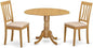 East West Furniture DLAN3-OAK-C 3 Piece Kitchen Table & Chairs Set Contains a Round Dining Room Table with Dropleaf and 2 Linen Fabric Upholstered Dining Chairs, 42x42 Inch, Oak
