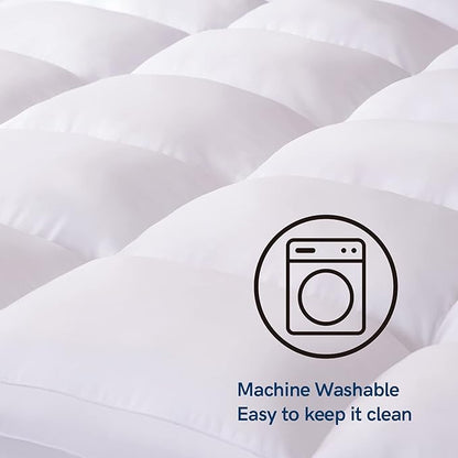 ELEMUSE RV Short Queen Mattress Topper for Back Pain, Extra Thick Mattress Pad Cover, Plush Soft Pillowtop with Elastic Deep Pocket, Overfilled Down Alternative Filling