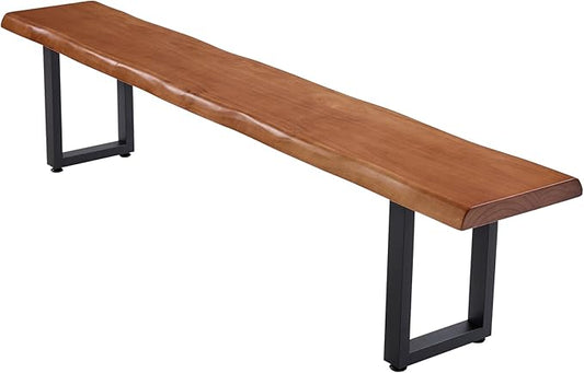 Brown Bench Wooden Long Bench with Metal Legs for Office Restaurant Living Room Meeting Room Indoor Seating Multiple (tan bench62.99in)